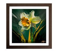 Daffodil Abstract Expressionism No.1 Framed Print | 18x18 Inch Walnut Framed Wall Art | Ready to Hang | Eclectic Historical Picture | Living Room Bedroom Lounge Office