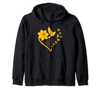 Daffodil Bird Heart Floral Zip Hoodie