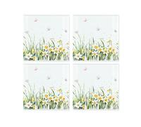 Daffodil Coaster Set - Square Glass Spring Time Flowers - Set of Four (4) Coasters
