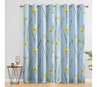 Daffodil Curtains Bedroom, 46 x 54 - Yellow Floral Plant Blackout Curtains & Decor, Living Room, Eyelet Patterned Window Drapes, 54 Inch Drop 2 Panels （BHZ213）