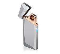 Daffodil EC225S USB Rechargeable Electronic Lighter - Windproof Flameless Cigarette Lighter with Touch Sensor & Replaceable Heating Coil, Gift for Men, Dad, Camping, Candles, Smokers & Travel - Silver