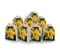 Daffodil Flower Bunches Pocket Cotton And Hemp with Drawstring 8 Pieces Reusable Gift Bags Jewelry Pouch for Wedding DIY Craft Party (4.9 X 6.7 Inch)