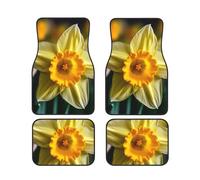 Daffodil Flower Car Floor Mats Set of 4 Pieces Universal Car Front Rear Floor Foot Mat Heavy Duty Anti-Slip Car Mat Full Set Decorative Auto Floor Carpets for Interior Accessories