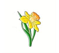 Daffodil Flower Enamel Brooch, Yellow and Green, Zinc Alloy Lapel Pin