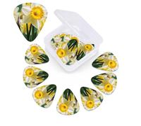 Daffodil Flower Guitar Picks 12 Pack Plectrums with Organizer Box, 3 Different Thickness Includes Thin Medium Heavy Picks