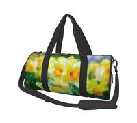 Daffodil Flower Large Round Travel Duffle Bag, Full-Print Canvas Weekender with Padded Lining, Multiple Pockets,Detachable Shoulder Strap and Soft Leather Handles