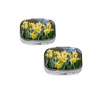Daffodil Flower Pill Box 2 Compartment Medicine Pill Case,Travel Pill Organizer, Small Metal Pill Case Portable Pill Box, Perfects Gift for Anyone in Need