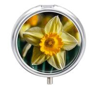Daffodil Flower Pill Box, 3 Compartment Small Pill Case Waterproof Travel Pill Organizer for Pocket Or Purse Portable Mini Medicine Tablet Vitamin Holder Pill Case