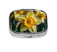 Daffodil Flower Pill Case 2 Compartment Pill Box Portable Metal Pill Organizer Cute Travel Pill Container Vitamin Organizer for Purse Pocket Travel Gift