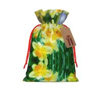 Daffodil Flower Print Christmas Burlap Gift Bag With Drawstring, Present Small Favor Pouch For Birthday Parties-S Size