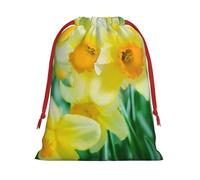 Daffodil Flower Printed Christmas Drawstring Gift Bags For Decorating Christmas Trees Staircases And Porches Party Favors Wedding Decor & Holiday Packaging 3 Sizes