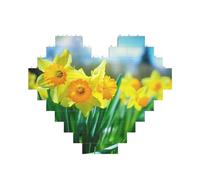 Daffodil Flower Printed Jigsaw Puzzle 10.8x12.8 CM, Heart-Shaped Puzzle Challenging Game for Adults Gifts, Family Fun Decorative Wall Decor