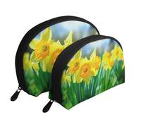 Daffodil Flower Printed Makeup Bags 2-Piece Portable Shell Travel Toiletry Bag Cosmetic Organizer Bag for Women