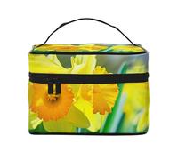 Daffodil Flower Printed Travel Makeup Bag Spacious Portable Cosmetic Organiser with Handle, Large Capacity Toiletry Bag, Gift for Women Girls