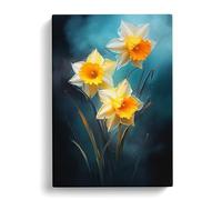 Daffodil Flower Romanticism Art Canvas Print | Gallery Wrapped 30mm Frame Wall Art | 30x20 inches | Ready to Hang | Contemporary Floral Picture | Living Room Bedroom Lounge Office