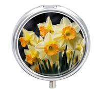 Daffodil Flower Round Pill Box Travel Portable Pill Case 23 Compartment Medicine Metal Tablet Vitamin Holder Organizer for Purse Pocket