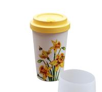 Daffodil Flower Travel Mug Yellow Recycled Plastic Bee Reusable Coffee Cup 350ml