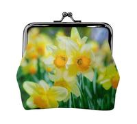 Daffodil Flower Women's Leather Kiss-Lock Coin Purse,Double-Sided Full Print Pattern,Ultra-Fine Fiber Leather,Small Clutch Wallet for Cash,Cards,Coins