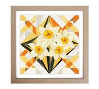Daffodil Geometric No.3 Framed Print | 18x18 Inch Oak Framed Wall Art | Ready to Hang | Modern Fantasy Picture | Living Room Bedroom Lounge Office