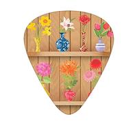 Daffodil Guitar Picks 12 Pack Universal ABS Guitar Picks,Glass Vases with Colorful Flowers on Wooden Shelves with Pastel Effects Graphic,for Acoustic and Electric Guitar,Multi