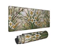 Daffodil Large Mouse Pad, Floral Natural Leaves Branches Spring Yellow Rubber Washable Aesthetic Long Keyboard Mat Idea for Home Office Desk Laptop Gamers Gift 16x36 Inch