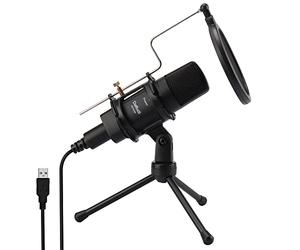 Daffodil MCP200B USB Condenser Microphone - Omnidirectional Mic with Tripod Stand & Pop Filter for PC, Mac, Recording Vocals, Podcast, Gaming, ASMR, Vlog, Streaming, Broadcasting - Black