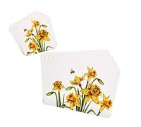 Daffodil Placemats and Coasters Set of 4 - Yellow Floral Table Mats & Drink Coasters, Cork Backed Wipe Clean Dining Mats