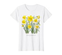 Daffodil Plant Illustration Narcissus pseudonarcissus Value Graphic T-Shirt, Women, White, S