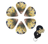 Daffodil Print Guitar Picks in Potted 6 Pack with Storage Box Organizer for Custom Guitars for Men Women Guitar Accessory Ukulele for