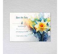 Daffodil Save the Date Cards Welsh Yellow Flower/Save the Day Invitations: Floral Watercolour Daffodil Save the Date Invites (Pack of 20 without Envelopes)
