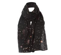 Daffodil Scarf For Women Women Fashion Star Moon Foil Printed Scarf Wrap Silk Shawl Travel Scarves Womens oncho Shawl Wrap (Black, One Size)