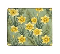 Daffodil Small Mouse Pad, Floral Natural Fern Bud Spring Yellow Square Rubber Smooth Aesthetic Mousepads Desk Decor for Office Home Dorm Laptop Square 8x10 Inch