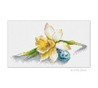 Daffodil Spring Flower Cross Stitch KIT PDF Chart, Yellow Floral Embroidery Pattern with Easter Egg, Easy to Follow Chart, DMC Thread & Aida