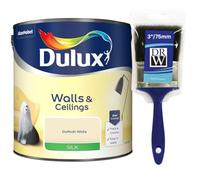 Daffodil White Walls & Ceilings Silk Emulsion Paint 2.5L + 3" Emulsion Paint Brush - Smooth Washable Silk Finish, Quick Dry, Low-VOC, Easy Application for Interior Walls & Ceilings