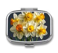 Daffodils Bouquet, 2 Compartment Pill Box, Portable Pill Organizer for Pocket or Purse, Decorative Metal Medicine and Vitamins Organizer
