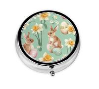 Daffodils Bunny Small Pill Box 3 Compartment Portable Pill Box for Purse Pocket Rabbit Eggs Mini Medicine Organiser for Daily Vitamin Fish Oil Storage