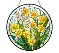 Daffodils Sun Catcher, Acrylic Stained Glass Style Sun Catchers for Windows, Flower Window Hanging Ornament, Handmade Suncatcher for Garden, Balcony & Home Decor, Elegant Daffodil Gift