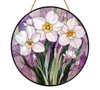 Daffodils Sun Catchers for Windows, Flower Stained Glass Suncatcher, Plants Handmade Sun Catcher, Window Hanging Ornament for Garden, Doorway & Home Decor, Daffodil Gifts for Birthday & Housewarming