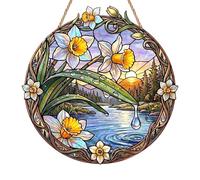 Daffodils Suncatcher, Riverside Daffodils Sun Catcher, Stained Glass Acrylic Sun Catchers for Windows, Charming Hanging Garden Ornament Outdoor, Garden Decorations Gift for Housewarming Birthday