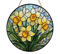 Daffodils Suncatcher, Spring Daffodils Ornament Gift, Acrylic Stained Glass Style Sun Catcher for Windows, Elegant Hanging Decoration for Home, Garden and Balcony