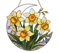 Daffodils Suncatcher, Spring Daffodils Ornament with Crescent Moon Outline, Acrylic Stained Glass Sun Catchers for Windows, Charming Hanging Ornament for Outdoor Indoor Home Decor
