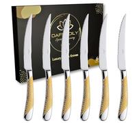 Daffodily® Steak Knife Set 6 pc Steak Knives Serrated Kitchen Knife Sets - Mirror Finish, Restaurant Quality Kitchen Knives for Home, Gift Box