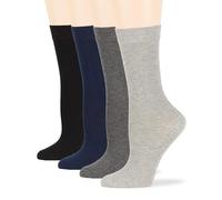 Dafi soft 4 Pack Cotton Socks for Women | Flat Toe Seam | Everyday Essentials (UK 6-8, Black, Dark Navy Blue, Dark Grey, Grey)