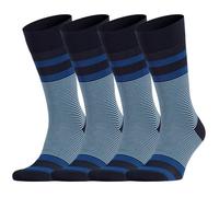 Dafi soft 4 Pairs Striped Seamless Toe Premium Breathable Men’s Fashion Cotton Socks - Made in Turkey, Size 9-12 uk, Navy