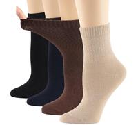 Dafi soft 4 Pairs Women Bamboo Quarter Diabetic Extra Wide Fashion Socks, Soft Top, Made in Turkey UK 6-8, Black/Navy Blue/Brown/Beige