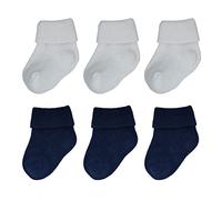 Dafi soft 6 Pairs Newborn Socks, Roll Top Cotton, Made in Turkey (UK, Age, 0 Months, 3 Months, 3x Navy Blue 3x Ecru)