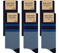 Dafi soft 6 Pairs Striped & Plain Seamless Toe Premium Breathable Men’s Fashion Cotton Socks - Made in Turkey, Size 6-8 uk, Navy Blue