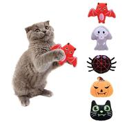 DAFORERAL Halloween Catnip Plush Toy Set - 5-Pack Halloween Theme Cat Toys with Pumpkin, Bat, Ghost, Spider, and Cat Head Designs