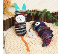 DAFORERAL Knitted Plush Cat Toy with Catnip, Colorful Cartoon Chew and Kick Toy for Cats, Interactive Self-Play 10.2×5.1×3.1 Inch (2PCS)