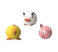 DAFORERAL Latex Dog Toys 3 Pack, Squeaky Animal Chew Toys for Dogs, Pig Cow Chicken Shapes, Durable Interactive Balls for Medium Small Dogs Teeth Cleaning and Boredom Relief